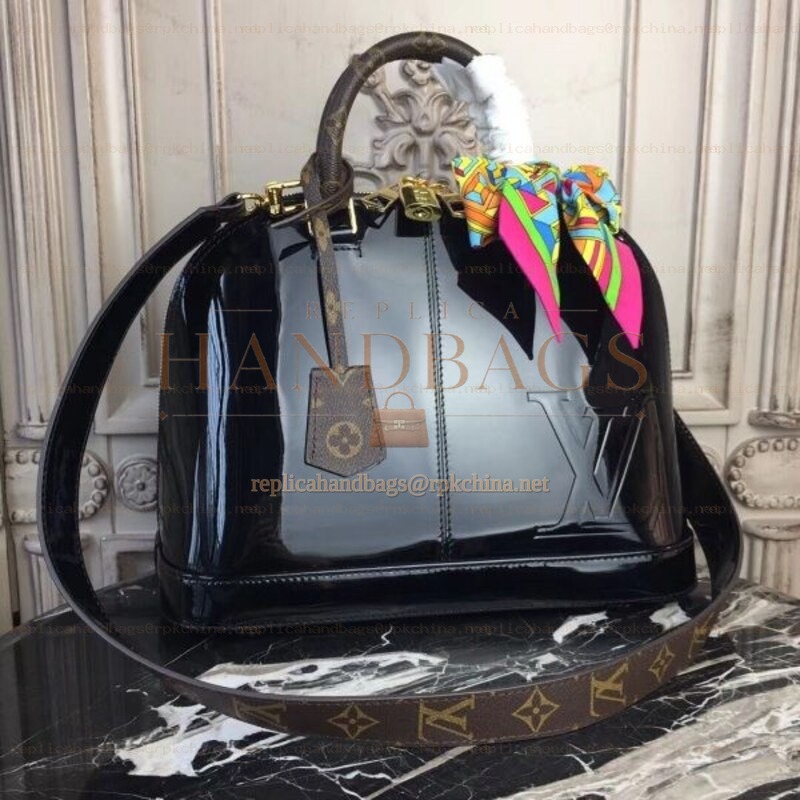 Replica Louis Vuitton Black Patent Monogram Alma PM