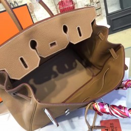 Replica Hermes Tan Birkin 35 Palladium Hardware Bag