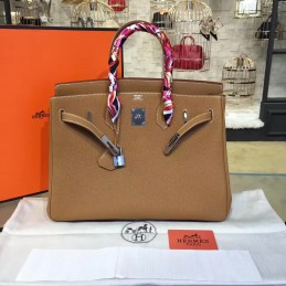 Replica Hermes Tan Birkin 35 Palladium Hardware Bag