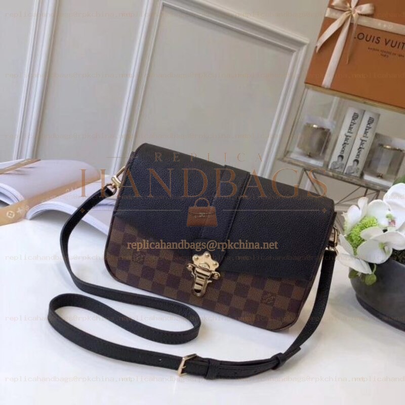 Replica Louis Vuitton Brown Damier Ebene Black Flap Clapton Bag - Style 2