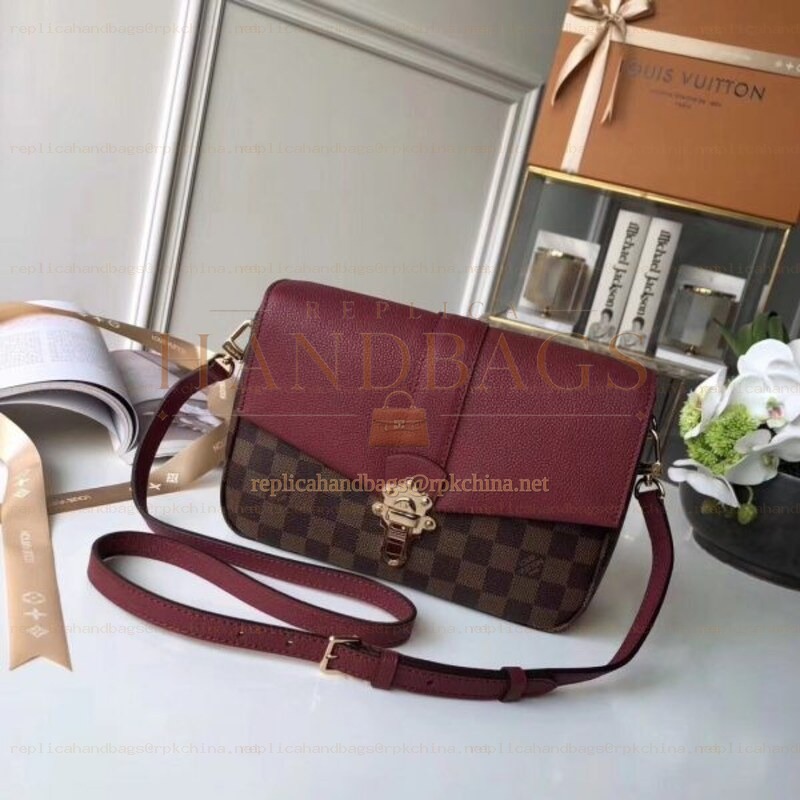 Replica Louis Vuitton Brown Damier Ebene Burgundy Flap Clapton Bag - Style 2