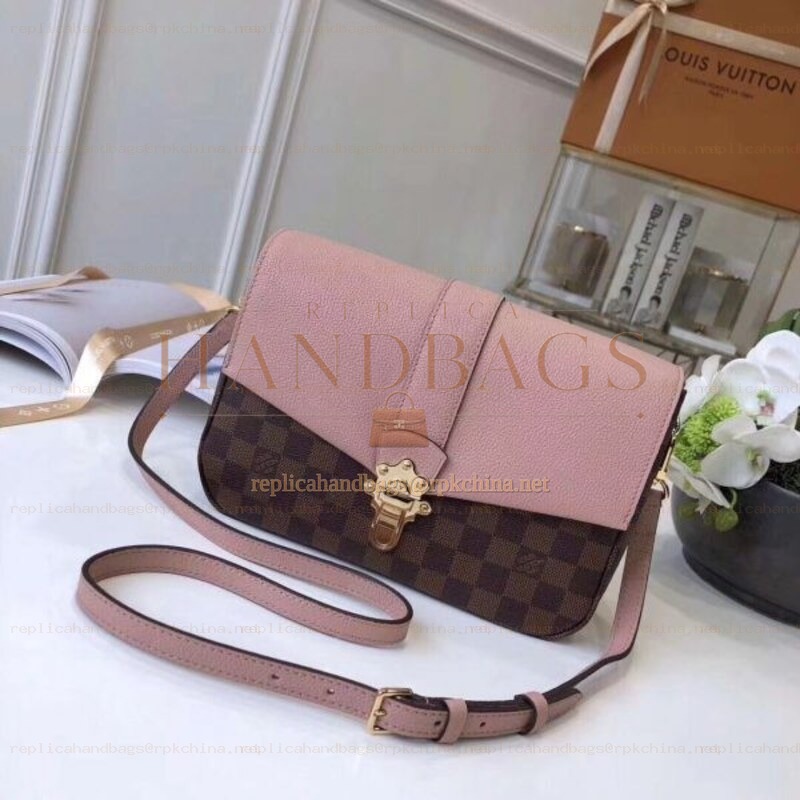 Replica Louis Vuitton Brown Damier Ebene Pale Pink Flap Clapton Bag