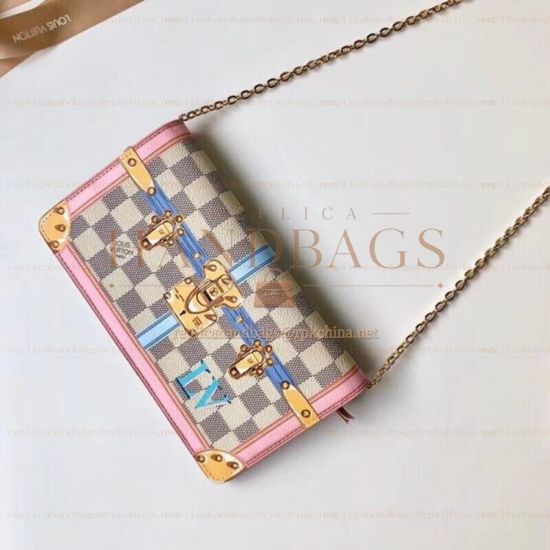 Replica Louis Vuitton White Damier Azur Multicolor Pochette Weekend Trunk