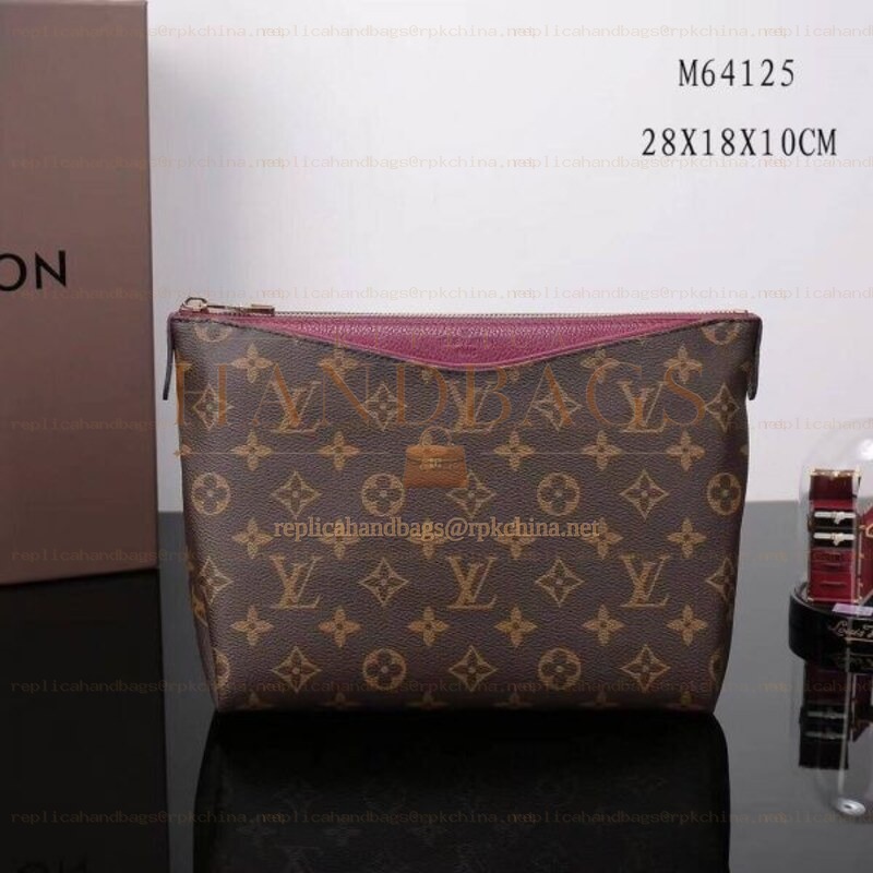 Replica Louis Vuitton Brown Monogram Burgundy Zip Trim Pallas Beauty Case