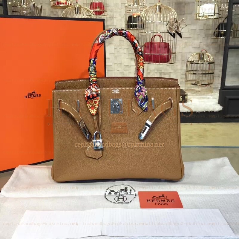 Replica Hermes Tan Twilly Handle Birkin 30 Palladium Hardware Bag