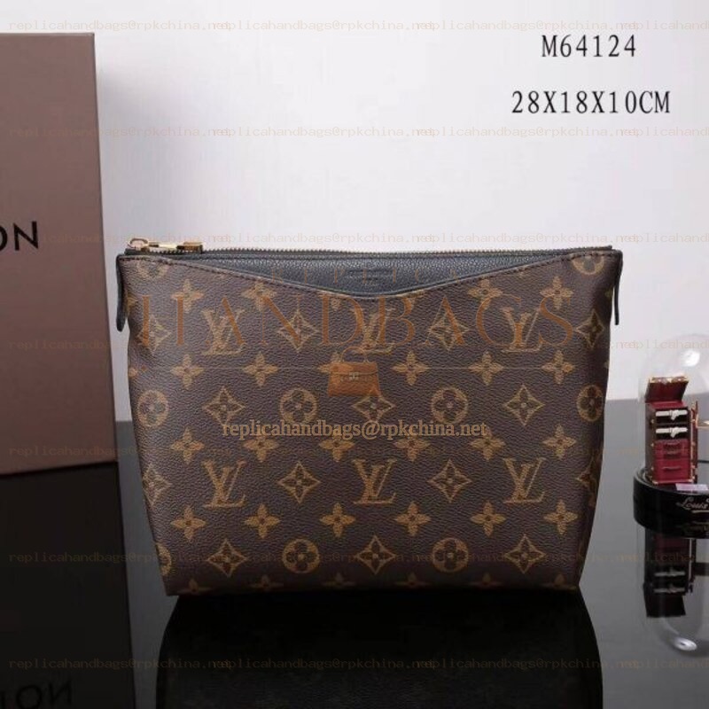 Replica Louis Vuitton Brown Monogram Black Trim Pallas Beauty Case