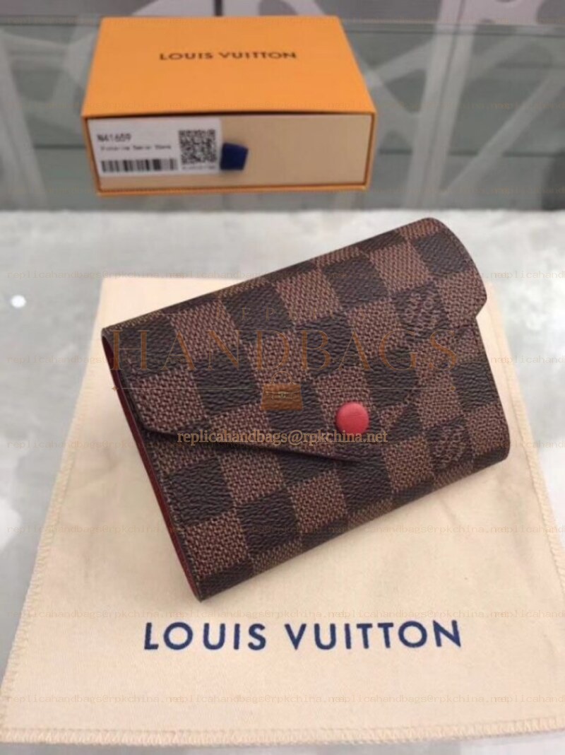 Replica Louis Vuitton Brown Damier Ebene Red Snap Victorine Wallet