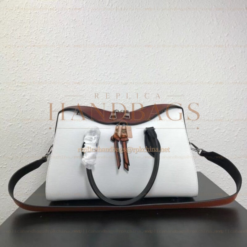 Replica Louis Vuitton White Multicolor Trim Tuileries Handbag