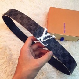 Replica Louis Vuitton Damier Graphite Silver LV Buckle Belt