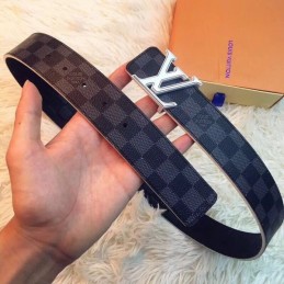 Replica Louis Vuitton Damier Graphite Silver LV Buckle Belt