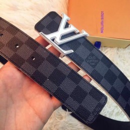 Replica Louis Vuitton Damier Graphite Silver LV Buckle Belt