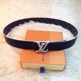 Replica Louis Vuitton Damier Graphite Silver LV Buckle Belt