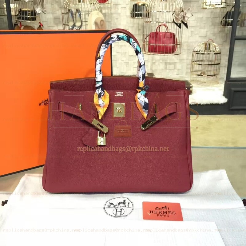 Replica Hermes Burgundy Birkin 35 Gold Hardware Bag