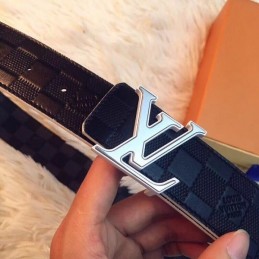 Replica Louis Vuitton Damier Graphite Silver LV Buckle Belt
