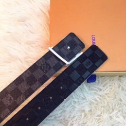 Replica Louis Vuitton Damier Graphite Silver LV Buckle Belt