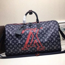 Replica Louis Vuitton Black Monogram Red LV Keepall Bandouliere 50