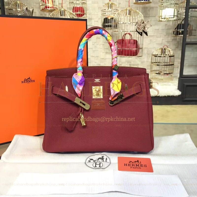 Replica Hermes Burgundy Birkin 30 Gold Hardware Bag