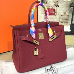 Replica Hermes Burgundy Birkin 30 Gold Hardware Bag