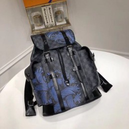 Replica Louis Vuitton Gray Monogram Blue Stripe Christopher Backpack