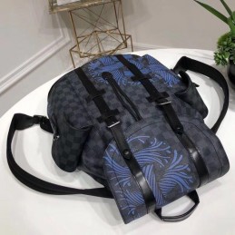 Replica Louis Vuitton Gray Monogram Blue Stripe Christopher Backpack