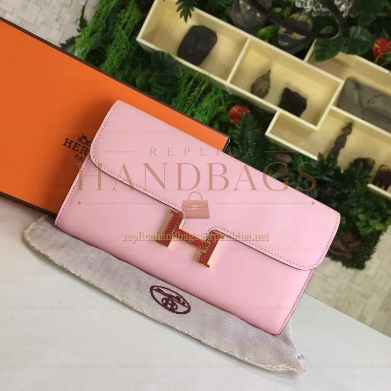 Replica Hermes Pink Constance Long Wallet