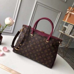 Replica Louis Vuitton Brown Monogram Burgundy Handle Pallas MM