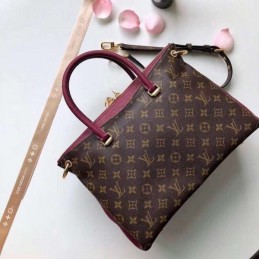 Replica Louis Vuitton Brown Monogram Burgundy Handle Pallas MM