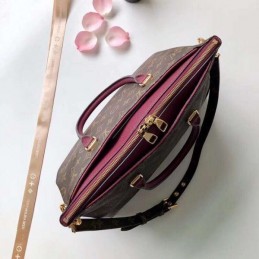 Replica Louis Vuitton Brown Monogram Burgundy Handle Pallas MM