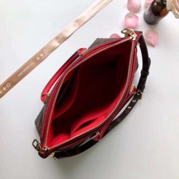 Replica Louis Vuitton Brown Monogram Red Handle Pallas MM