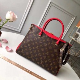 Replica Louis Vuitton Brown Monogram Red Handle Pallas MM