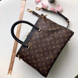 Replica Louis Vuitton Brown Monogram Black Handle Pallas MM