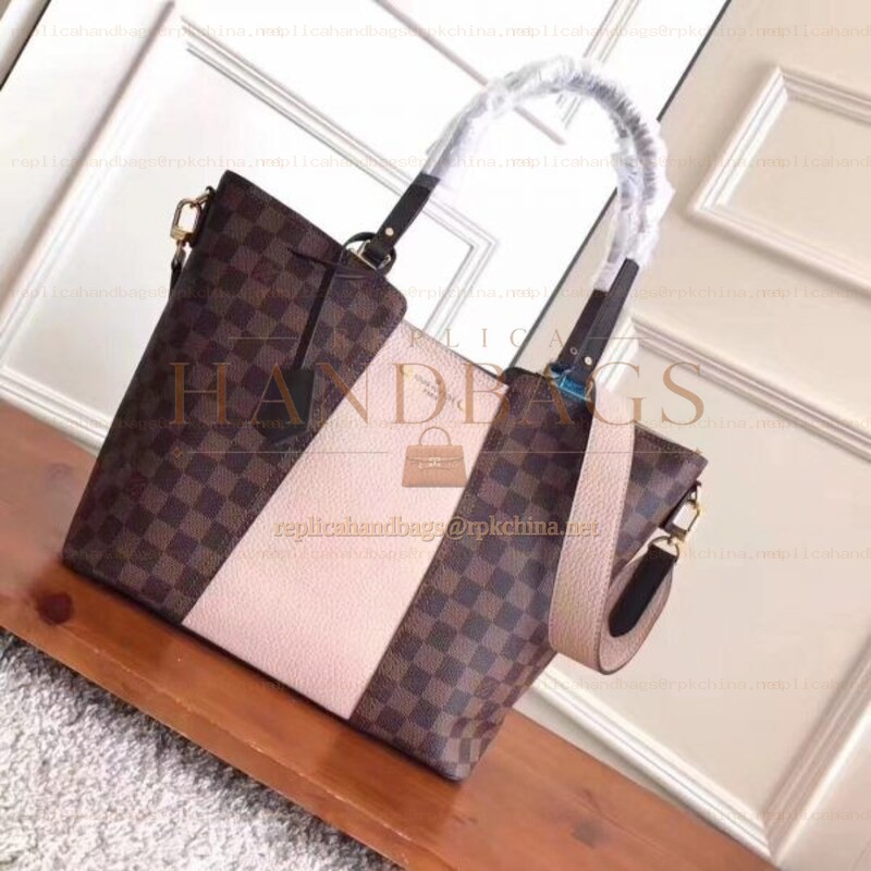 Replica Louis Vuitton Brown Damier Ebene Pale Pink Jersey Bag