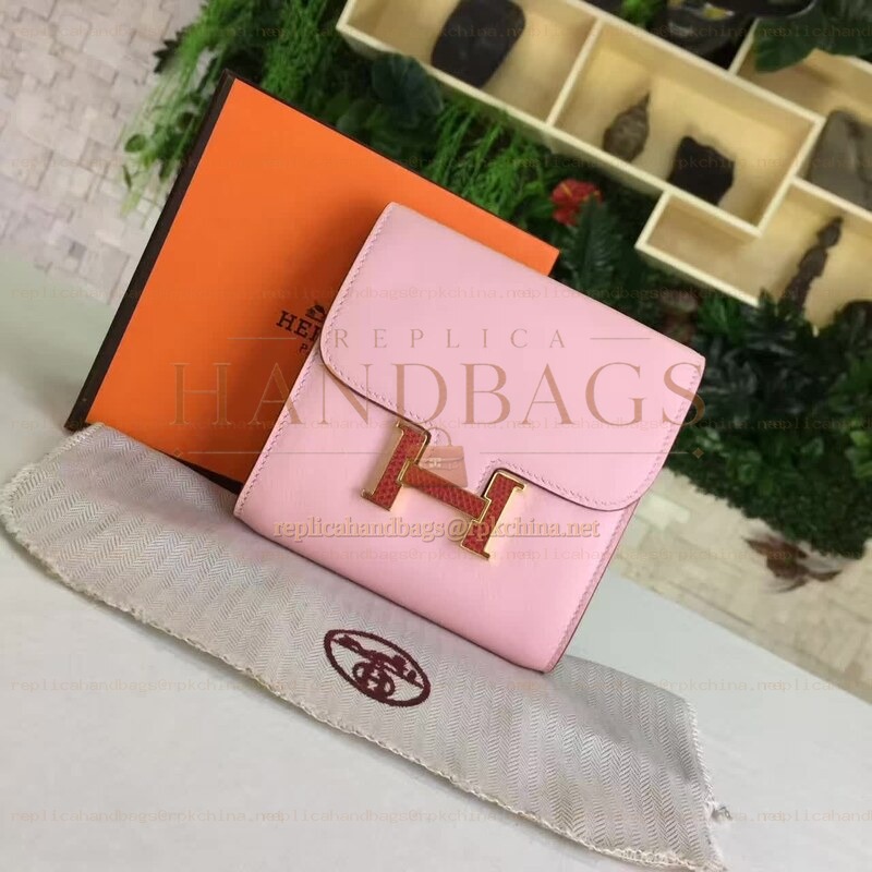Replica Hermes Pink Constance Wallet Gold H Hardware