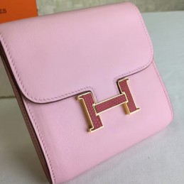 Replica Hermes Pink Constance Wallet Gold H Hardware