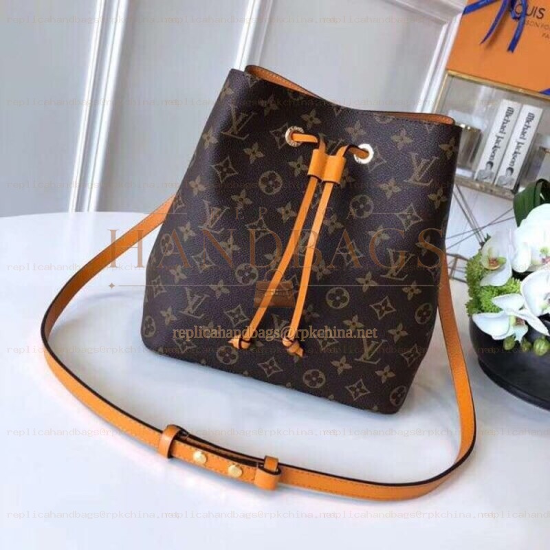 Replica Louis Vuitton Brown Monogram Orange Drawstring Neo Noe MM