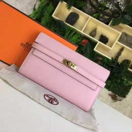 Replica Hermes Light Pink Kelly Wallet Gold Hardware
