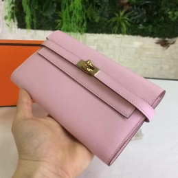 Replica Hermes Light Pink Kelly Wallet Gold Hardware
