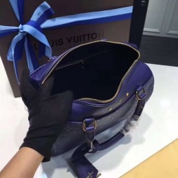 Replica Louis Vuitton Navy Blue Embossed Monogram Speedy 25 - Style 2