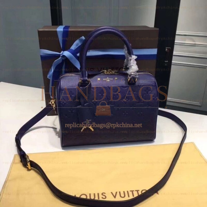 Replica Louis Vuitton Navy Blue Embossed Monogram Speedy 25 - Style 2