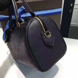 Replica Louis Vuitton Black Embossed Monogram Speedy 25 with Printed Strap