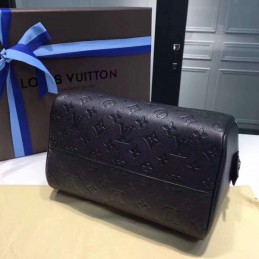 Replica Louis Vuitton Black Embossed Monogram Speedy 25 with Printed Strap