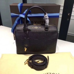 Replica Louis Vuitton Black Embossed Monogram Speedy 25 with Printed Strap