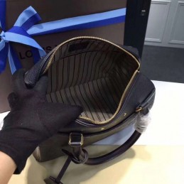 Replica Louis Vuitton Black Embossed Monogram Speedy 25 with Printed Strap