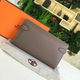 Replica Hermes Taupe Gray Kelly Wallet Gold Hardware