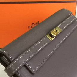 Replica Hermes Taupe Gray Kelly Wallet Gold Hardware