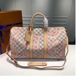 Replica Louis Vuitton Pink Monogram Geometric Keepall Bandouliere 45