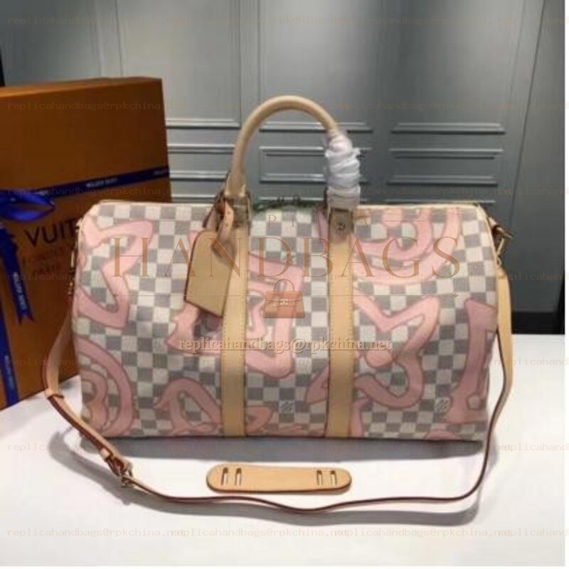 Replica Louis Vuitton Pink Monogram Geometric Keepall Bandouliere 45