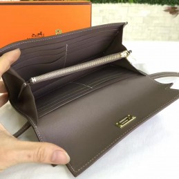 Replica Hermes Taupe Gray Kelly Wallet Gold Hardware