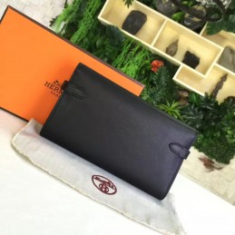 Replica Hermes Black Kelly Wallet Gold Hardware