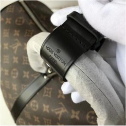 Replica Louis Vuitton Brown Monogram Black Trim Keepall Bandouliere 55